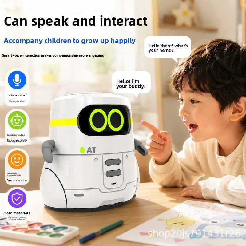 Intelligent parent-child AT robot with voice sensing repeat and voice-controlled early education companionship toy for children