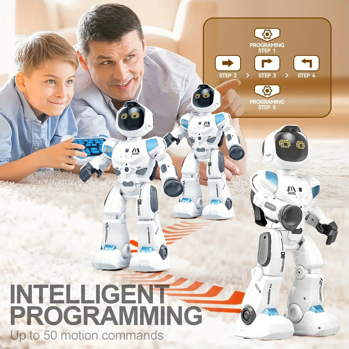 Large Robot with Smart Emo Gesture Sensing Programmable Interactive Robot Touch Sense with LED Eye Express for Kids Gift