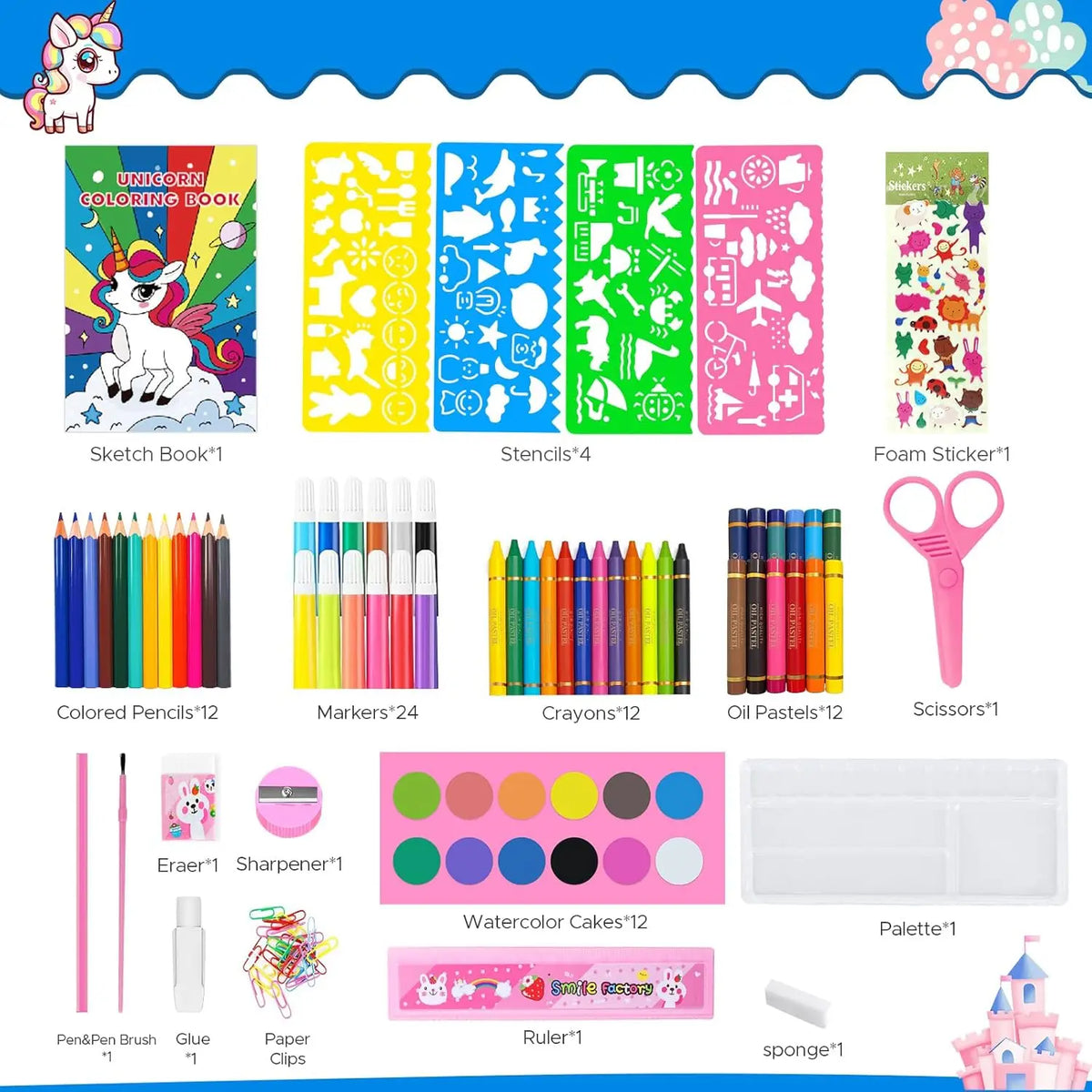 Unicorn Drawing Toys With Сoloring Book Colored Pencils Crayons Montessori Arts and Crafts Painting Kit for Kids Girls Gifts